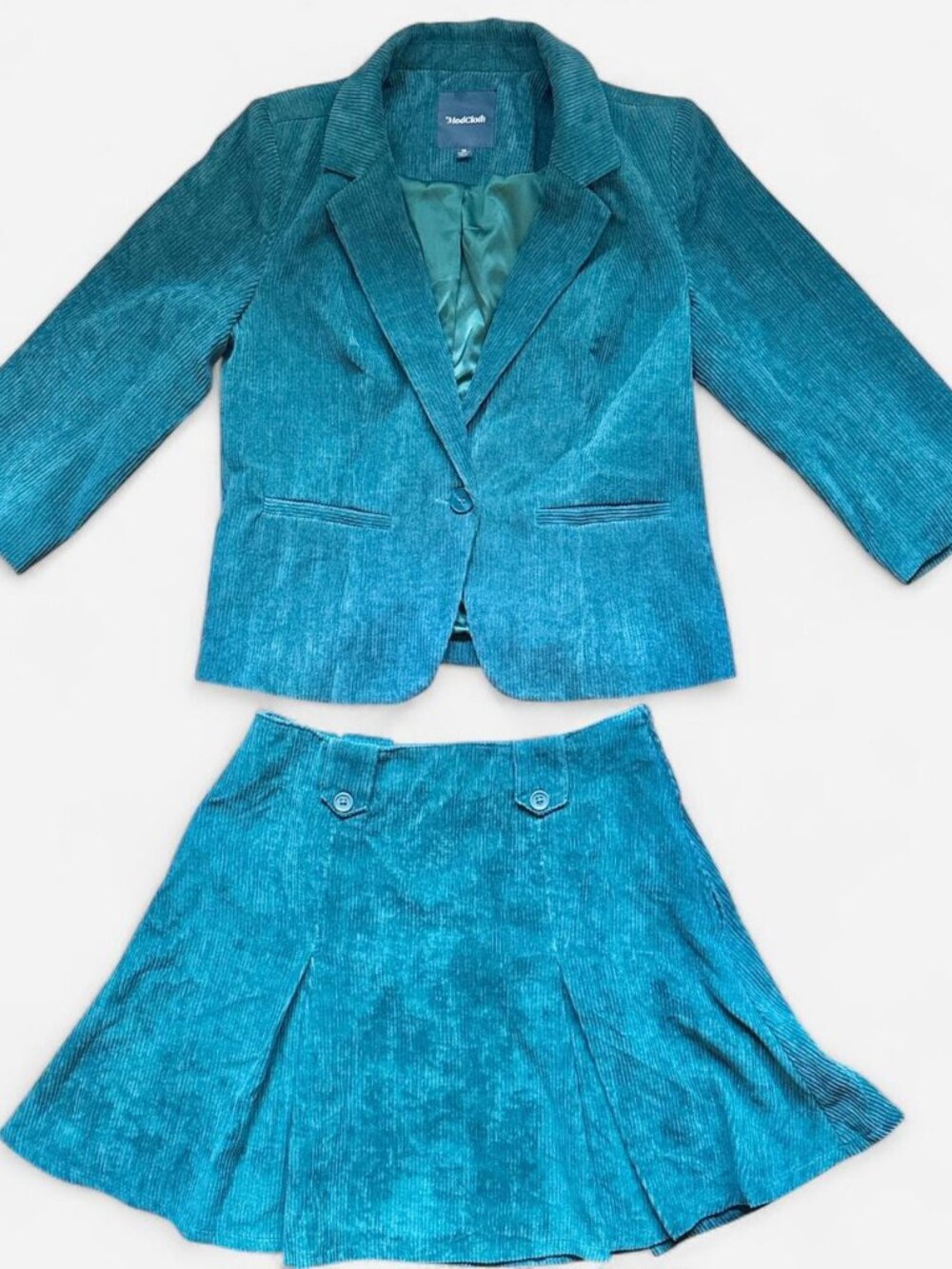 Modcloth Two-Piece Set Teal Corduroy Blazer and Skirt - L